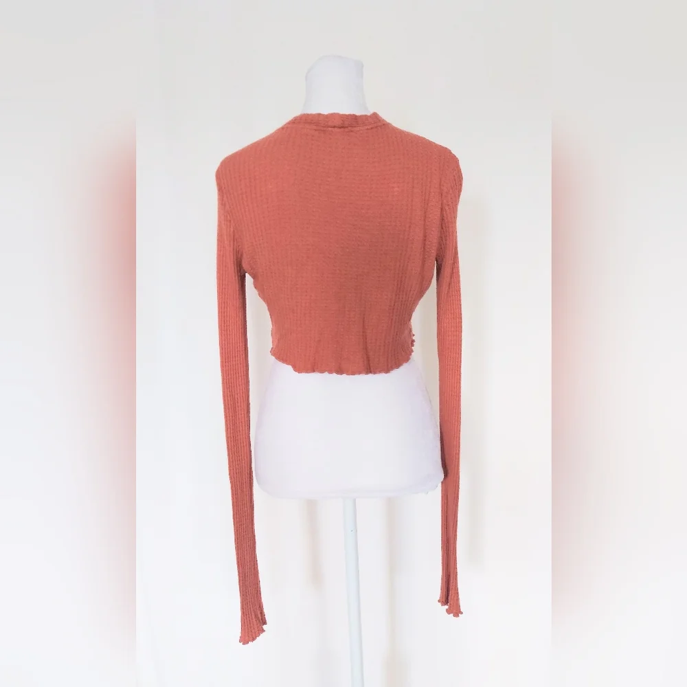 Free People Intimately Crewneck Cropped Long Sleeve Waffleknit Shirt Size XS
